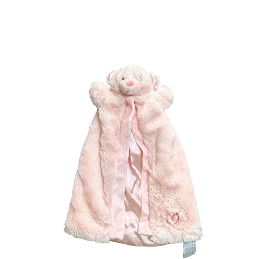Nat & Jules‎ Pink Bear Puppet Blanket Plush Lovey Satin Lined Heart Detail